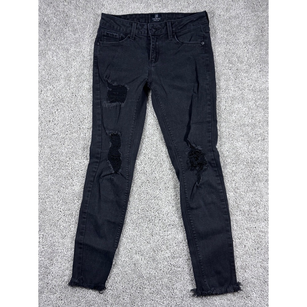 JUSTBLACK‎ Women's Black Distressed Frayed Hem Skinny Jeans Size 26 Made in USA